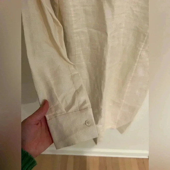 TALBOTS linen embroidered knee length belted shirt dress size 4P sundress dissh - Picture 9 of 10